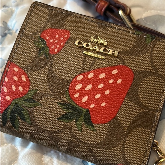 Coach Brown and Red Strawberry Print Tote Bag - Picture 2 of 9